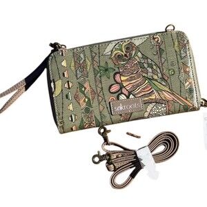 Sakroots Owl Print Smartphone Crossbody Wristlet Wallet Orchid Camo 8x5